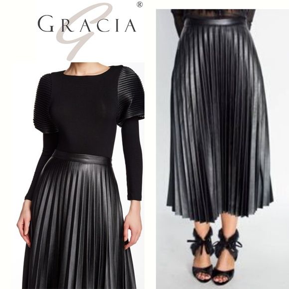 Gracia Dresses & Skirts - Garcia • Black Leather Maxi Pleated Skirt Small
